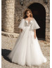 Beaded Ivory Lace Tulle Princess Sparkling Wedding Dress